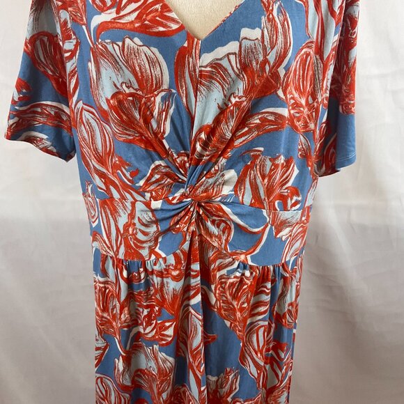 Soft Surroundings Maxi Dress 3X Blue Orange-Red White Floral V-Neck Twist Detail - Picture 4 of 13